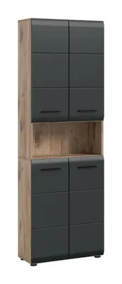 Produktbild von Stauraumschrank Bad, mit 4 Türen, 4 Einlegeböden, offenes Fach, matte Front, schwarz, Höhe 185 cm, furnling Ivy