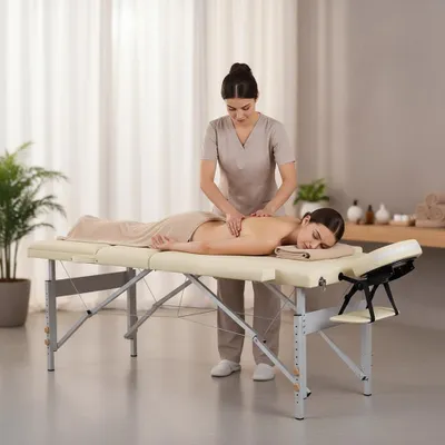 Produktbild von ALUMINIUM 3 Zonen Massageliege Massagebank NUR 12,5 KG Mobile Beige