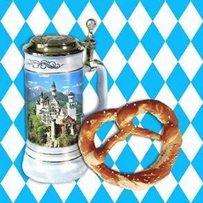 Produktbild von 20 Servietten Neuschwanstein - Bierkrug und Brezn 33x33cm