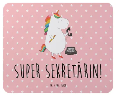 Produktbild von Mr. & Mrs. Panda Mouse Pad Einhorn Sekretärin - Rot Pastell - Geschenk, Unicorn, mousematte, Steuerkanzlei, pc mausunterlage, Büro, Rechtsanwältin, mauspad, Einhörner