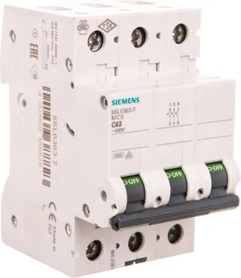 Immagine prodotto di Interruttore miniaturizzato Siemens a 3 poli 63 A 400 V 5SL6363-7 (5SL6363-7)