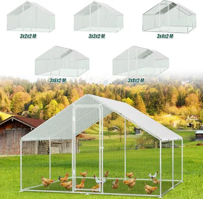 Immagine prodotto di Pollaio Bettizia 3x3x2m casetta per polli casetta per animali recinto per animali piccoli voliera recinto per animali liberi gabbia per polli casetta per pollame struttura in acciaio zincato con tetto