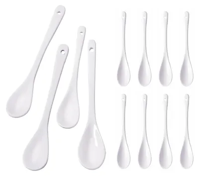 Image de Ensemble de 8 cuillères en céramique - cuillères à café, à dessert et à œufs - couleur blanche