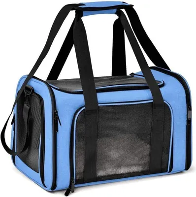 Produktbild von Transporttasche Katze, Transportbox für Katze Hund, Katzentransporttasche, Faltbare Haustier Tragetaschen mit Schultergurt, Transportbox für Haustiere Mittel Kleine Katze(Blau, 45x30x30cm)