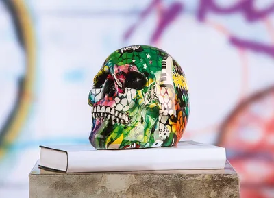 Image de Casablanca Dekoobjekt, Totenschädel, "Street Art", Graffiti, Kunstharz, mehrfarbig, , L. 11 cm, B. 19 cm, H. 13 cm 37209