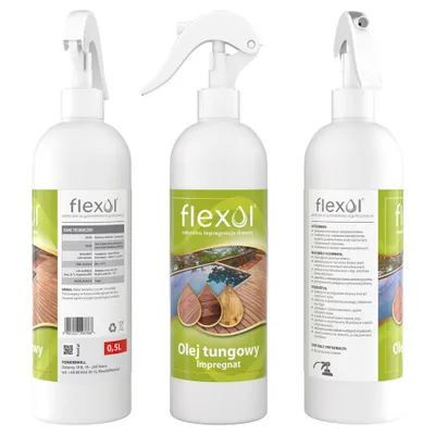Obrázok produktu pre FLEXOL tungový olej 0,5 l s rozprašovačom - prírodná ochrana dreva | Spúšťací sprej