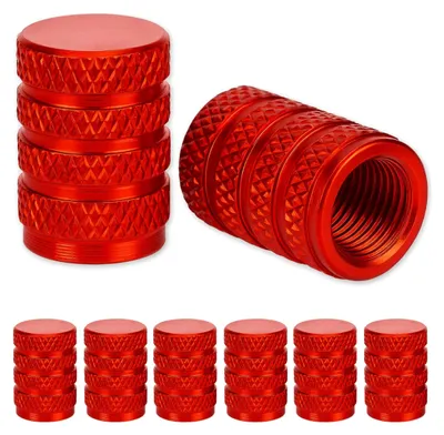Imagen del producto de Tapas de ventilación de aluminio, 8 unidades, color rojo, con junta, para válvulas Schrader