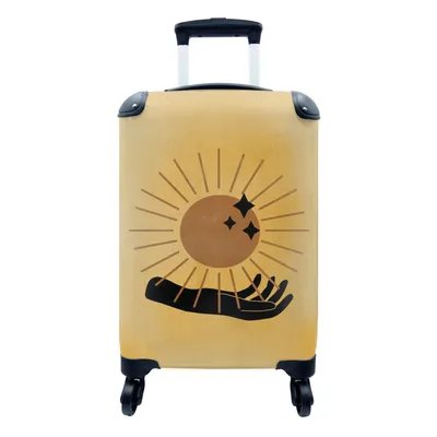 Produktbild von MuchoWow® Koffer Handgepäck Trolley Rollkoffer Kleine Reisekoffer mit 4 Rollen - Sonne - Hand - Bohème - Vintage - Abstrakt - Cabin Size < 55x40x23 cm & 55x40x20 cm - Fotokoffer - Kabinenkoffer - Boardgepäck - Reise-Box - Reisekoffer - Reisegepäck - Koffer mit Bild - Trolley für Kinder