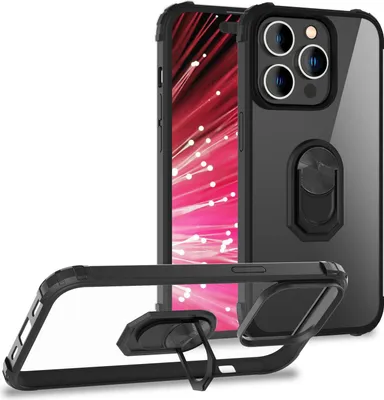 Immagine prodotto di Custodia ad anello per iPhone 14 Pro Max - Clear Transparent Protective Frame 360° Ring Case Black