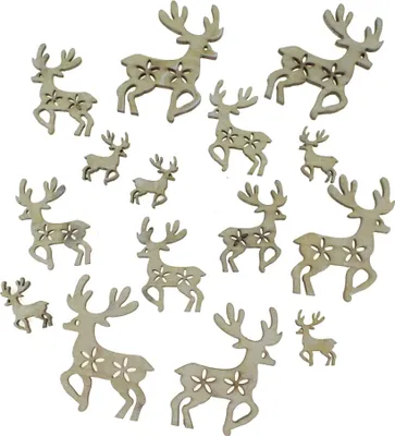 Produktbild von 15 Holz Hirsche Rentiere Streuteile Deko 3 Größen Holzfiguren Herbst Weihnachten, Farbe:natur