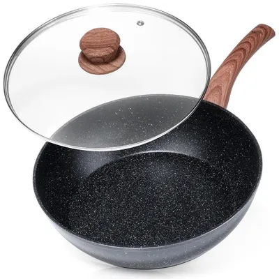 Obrázek produktu pro Hrnec s nepřilnavým povrchem z granitu – pánev – skleněná poklice – 28 cm – 3,5 l – Vhodný pro sporák a indukční varnou desku – černá barva