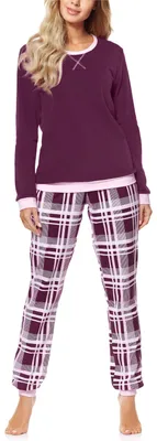 Image de Merry Style Femme Pyjama deux pièces manches longues Pantalon long avec motif MS10-168 (Vin à carreaux, XL)
