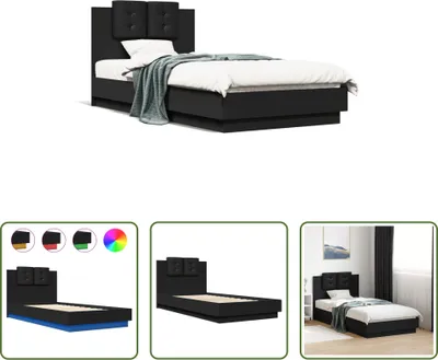 Produktbild von The Living Store Bettgestell mit Kopfteil und LED-Leuchten Schwarz 75x190 cm