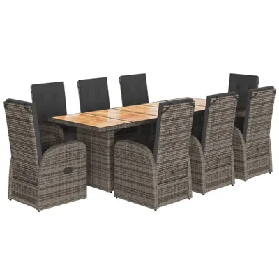 Obrázek produktu pro vidaXL 9dílný zahradní jídelní set s polštáři Grey Poly Rattan