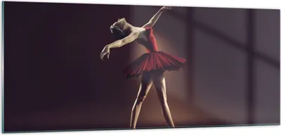 Produktbild von Bilder auf glas - Einteilig - Ballerina Rot Kleid - 100x40cm - Glasbilder - Wandbilder - Bilder - zum Aufhängen bereit - Wanddekoration aus Glas - Glas Bilder - Wandbild auf Glas - GAB100x40-4336