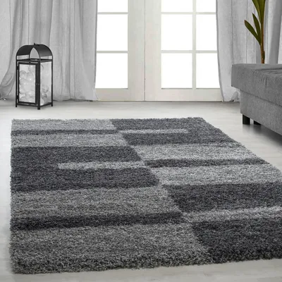 Produktbild von Carpetsale24 Teppich Hochflor Shaggy Kariert Design Teppich Wohnzimmer Flauschig Weich, Grösse: 120x170 cm