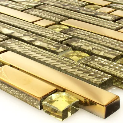 Produktbild von Glasmosaik Fliesen Strukturmix Gold 15x62x8mm