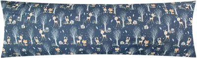 Produktbild von Renforcé Seitenschläferkissen Bezug 40x145cm Waldtiere 100% Baumwolle, Kissenbezug, Kinder - Rehe, Bäume (KY-Rehe-Waldtiere)