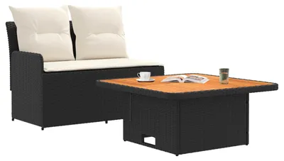 Image de vidaXL Canapé de jardin à accoudoirs avec table rabattable, lot de 2, noir et crème
