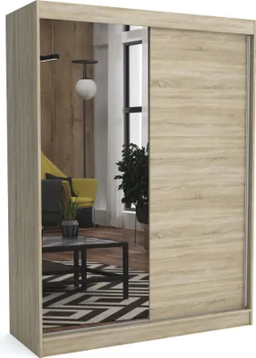 Produktbild von Kleiderschrank JOHN SONOMA mit Spiegel –160cm breit, Schiebetüren, Kleiderstange & Regalböden –Funktionaler & stilvoller Schrank, Moderner Schrank