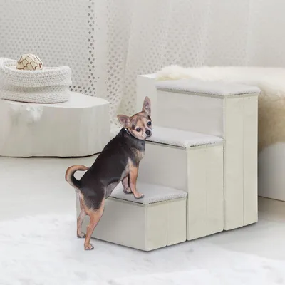 Immagine prodotto di Scala per animali domestici – Pieghevole con spazio di stoccaggio | Colore: Bianco | Dimensioni: 40x54x48 cm