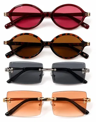 Produktbild von 4er-Set Sonnenbrillen Damen Retro Look getönte Gläser verschiedene Formen und Farben