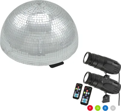Produktbild von Set Halbspiegelkugel 40cm + 2 x LED Pinspot Farbwechsel RGB