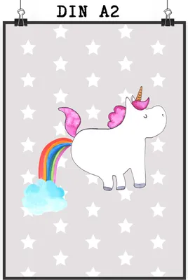 Produktbild von Mr. & Mrs. Panda Bild Einhorn Pupsen DIN A2 - Grau Pastell - Geschenk, Regenbogen, Unicorn, Wandbild, Wandschmuck, Lustig, Plakat, drucke, Spaß, Freundin, kunstposter