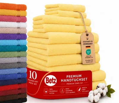 Produktbild von Betz Premium Classic Frottier Handtuch-Set 10-teilig - 2X Liegetücher - 4X Handtücher - 2X Gästetücher - 2X Seiftücher - gelb, KI-generiertes Bild