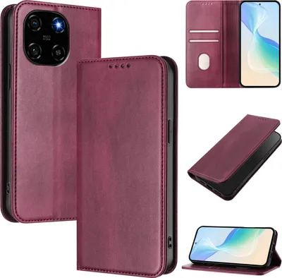 Image de Housse de téléphone portable pour Blackview Color 6, Vintage Cuir RFID Protection Porte-carte Stand Fonction Housse à rabat magnétique Rouge