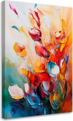 Produktbild von Leinwandbild Bunte Blumen Ölfarbeffekt 80x120 Feeby Bunt bild für die wand bereit zum aufhängen
