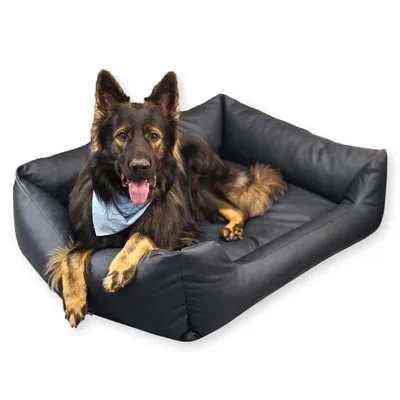 Produktbild von 4L Textil MARIO Hundebett Kunstleder schwarz Hundebett grosse Hunde Kunstleder Hundekörbchen Kunstleder Hundekorb aus Kunstleder 120x90 cm