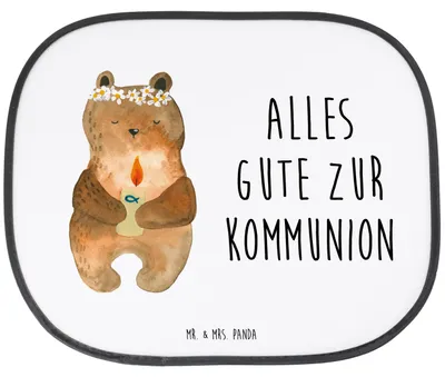 Produktbild von Mr. & Mrs. Panda Sonnenblende Auto Bär Kommunion - Weiß - Geschenk, Taufkerze, Teddy, Katholisch, Sonnenschutz Fürs, Gottes Segen, autofenster, blendschutz, für