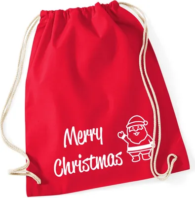 Produktbild von Huuraa Turnbeutel Merry Christmas Weihnachtsmann 12 Liter Classic Red Baumwolle Rucksack Geschenkidee