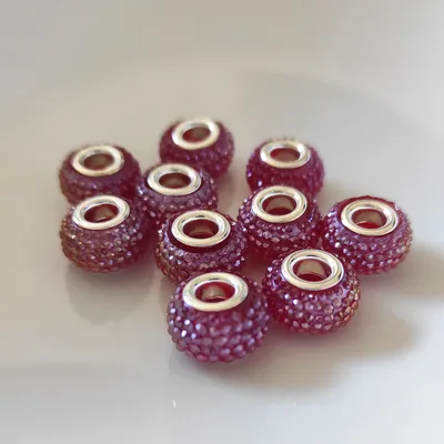 Produktbild von Großloch Spacer Charm Perlen Rondelle Bubble genoppt, 14 mm, 10 Stück, Pink / Dunkelpink