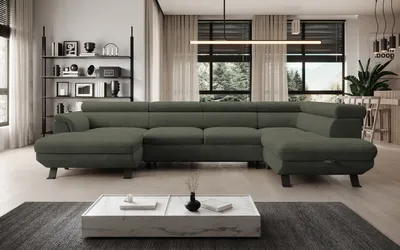 Produktbild von DomoHome ECKSOFA RAVEN XL - Eckcouch mit Schlaffunktion mit Ausziehbett, Verstellbaren Kopfstützen, Bettkasten, Großes Sofa 334x198x162 cm Rechte Seite Taupe
