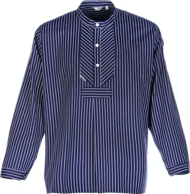 Produktbild von modAS Uni Fischerhemd Finkenwerder "H. Mück" – Hemd Seemann Skipper Fischer-Hemd aus Baumwolle breit gestreift in Blau Größe Damen 50 / Herren 56