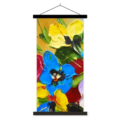Produktbild von MuchoWow® Textilposter Ölfarbe - Malerei - Blumen 40x80 cm mit schwarzem Rahmen - Wandemalerei