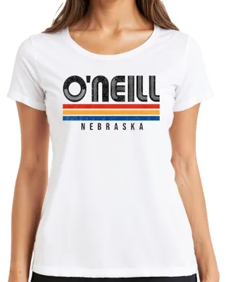 Produktbild von O'Neill Nebraska Vintage Retro 70s 80s Style Streifen Geschenk USA Damen T-Shirt, Weiß, L