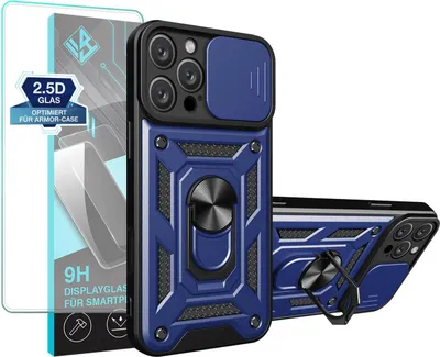 Produktbild von Armor Handyhülle für Apple iPhone 16 Pro Max mit 9H Displayglas Displayschutz Kameraschutz Handy Panzer Case Cover Schutzhülle Outdoor Farbe: Blau