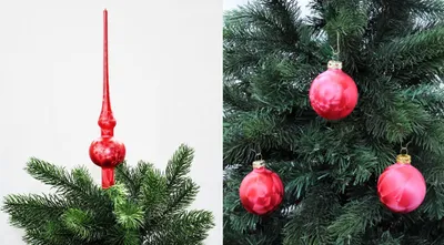 Produktbild von Thüringer Glas Eislack Christbaumspitze + 12x Christbaumkugeln 6cm Spitze Kugel Rot Eislack