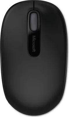A top-down view of a black Microsoft wireless mobile mouse on a white background.