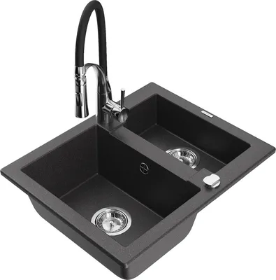 Produktbild von Mexen Carlos 1-Becken-Granit-Spüle mit Mischbatterie Aster, Schwarz gesprenkelt - 6518-76-73450-07