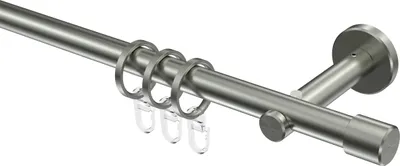 Produktbild von Interdeco Gardinenstange / Vorhangstange Edelstahl-Optik, Typ Medium Casa (Kappe), 16 mm Ø 1-läufig, 160 cm