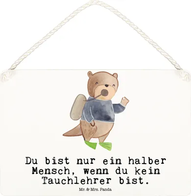Produktbild von Mr. & Mrs. Panda wandtafel Tauchlehrer Herz DIN A6 - Weiß - Geschenk, holzbild, Wandbild Holz, Türschild, Schild, kleine aufmerksamkeit