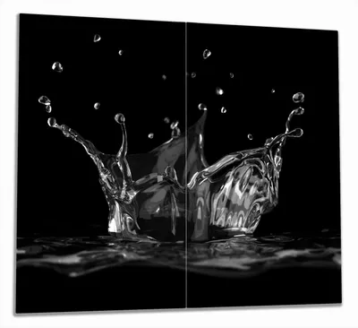 Produktbild von Wallario Herdabdeckplatte aus Glas, Größe 60 x 52 cm 2-teilig, Motiv Aufspritzendes Wasser Schwarz-Weiß