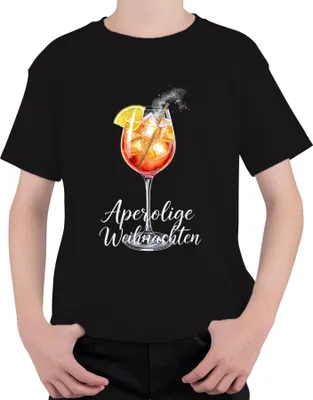 Produktbild von Aperolige Weihnachten Aperol Spritz Cocktail Glas Geschenk Party Uni Kinder T-Shirt, Schwarz, 152