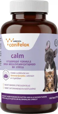 Produktbild von Canifelox Calm – 100 Tabletten – Ergänzungsfuttermittel für Hund & Katze – Mit Tryptophan & Baldrian