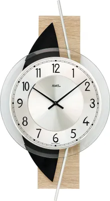 Produktbild von AMS 9551 Quarz-Wanduhr, Holz, Sonoma, Aluminium, Schiefer, Glas