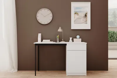 Zdjęcie produktu dla Biurko Nicole 120 Cm Z Szufladą Biały Mat - Nowoczesne, Czarne Nóżki